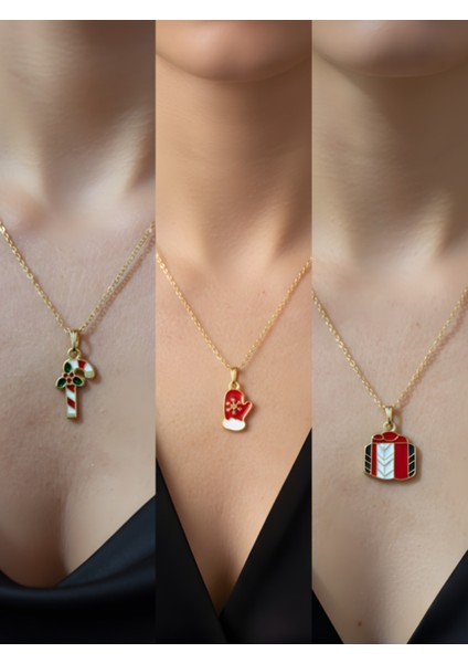 Yeni Yıl Üçlü Kombin Altın Kaplama Kolye Seti