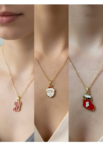 Yeni Yıl Üçlü Kombin Altın Kaplama Kolye Seti