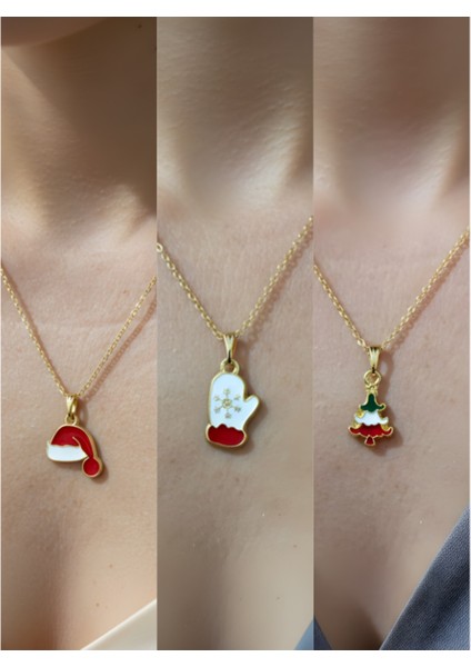 Yeni Yıl Üçlü Kombin Altın Kaplama Kolye Seti