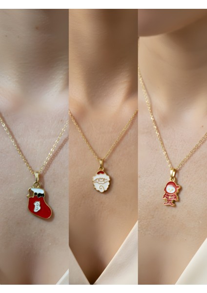 Yeni Yıl Üçlü Kombin Altın Kaplama Kolye Seti