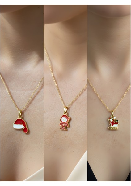 Yeni Yıl Üçlü Kombin Altın Kaplama Kolye Seti