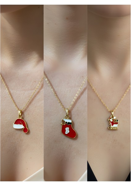 Yeni Yıl Üçlü Kombin Altın Kaplama Kolye Seti