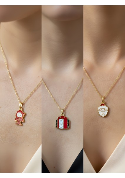 Yeni Yıl Üçlü Kombin Altın Kaplama Kolye Seti