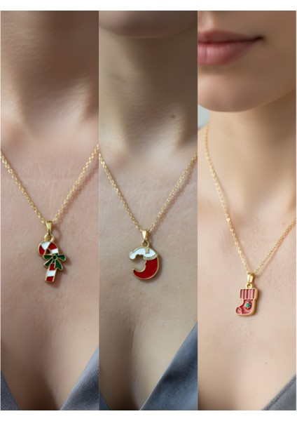 Yeni Yıl Üçlü Kombin Altın Kaplama Kolye Seti