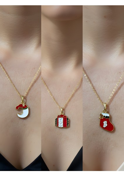 Yeni Yıl Üçlü Kombin Altın Kaplama Kolye Seti