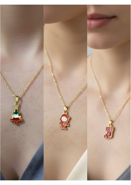 Yeni Yıl Üçlü Kombin Altın Kaplama Kolye Seti