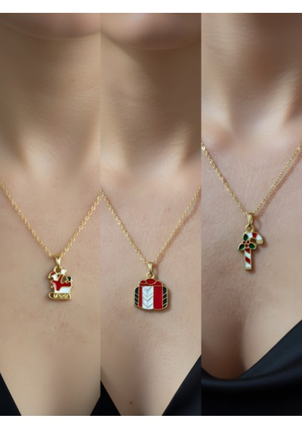 Yeni Yıl Üçlü Kombin Altın Kaplama Kolye Seti