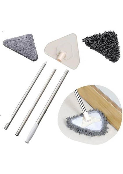 Buffer® Teleskopik Saplı 150 cm Üçgen Mop Cam Duvar Tavan Fayans Parke Temizleyici Mop