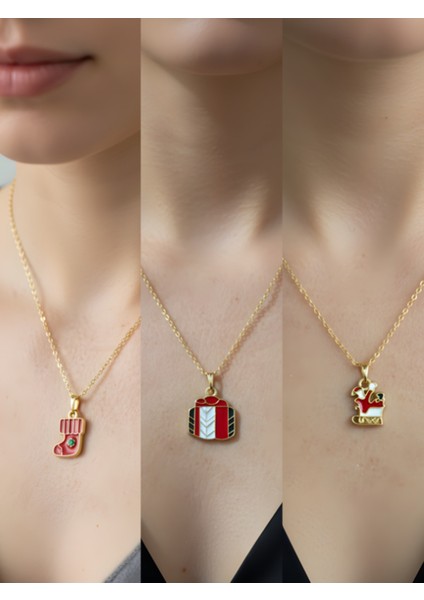 Yeni Yıl Üçlü Kombin Altın Kaplama Kolye Seti