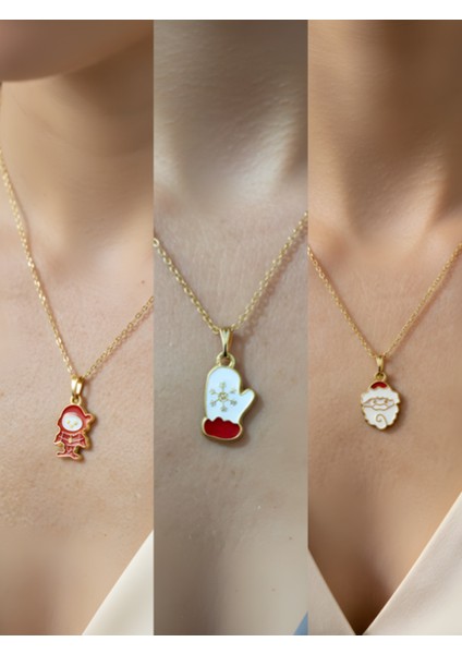Yeni Yıl Üçlü Kombin Altın Kaplama Kolye Seti