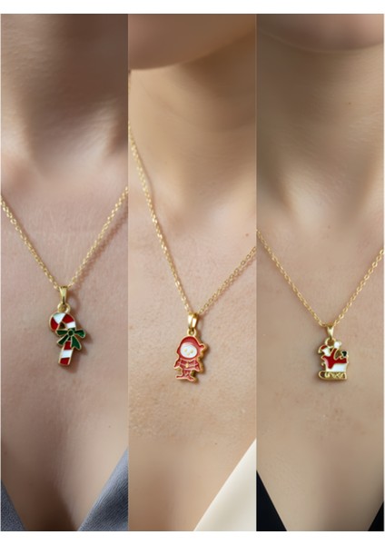 Yeni Yıl Üçlü Kombin Altın Kaplama Kolye Seti