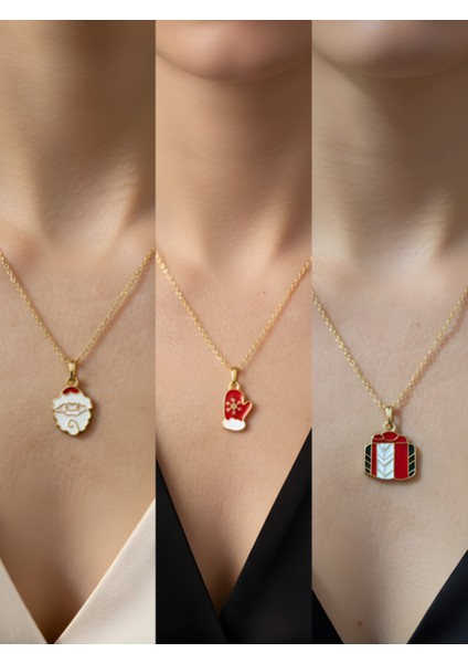 Yeni Yıl Üçlü Kombin Altın Kaplama Kolye Seti