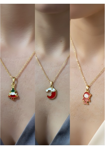 Yeni Yıl Üçlü Kombin Altın Kaplama Kolye Seti