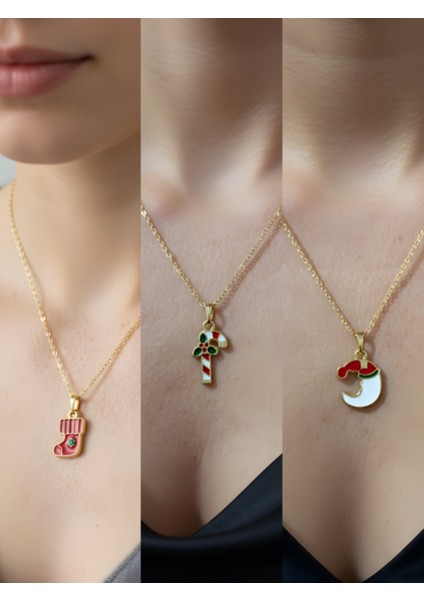 Yeni Yıl Üçlü Kombin Altın Kaplama Kolye Seti