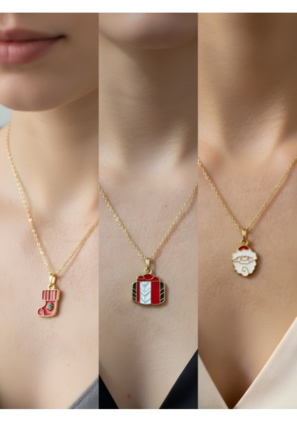 Yeni Yıl Üçlü Kombin Altın Kaplama Kolye Seti