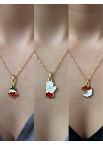 Yeni Yıl Üçlü Kombin Altın Kaplama Kolye Seti