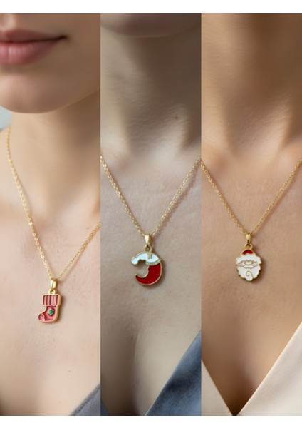 Yeni Yıl Üçlü Kombin Altın Kaplama Kolye Seti