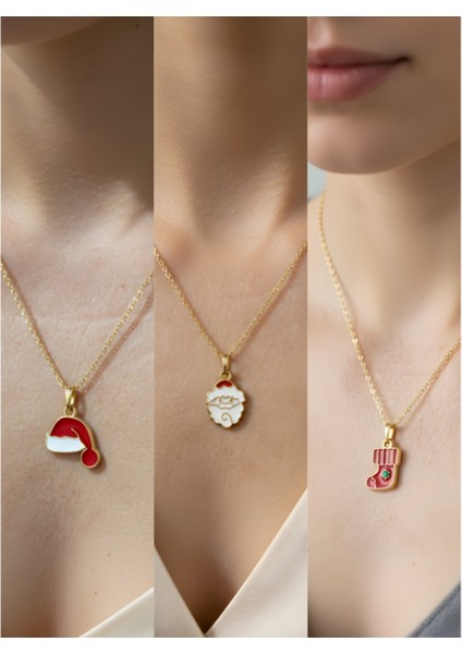Yeni Yıl Üçlü Kombin Altın Kaplama Kolye Seti