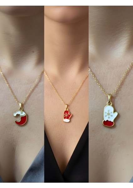 Yeni Yıl Üçlü Kombin Altın Kaplama Kolye Seti