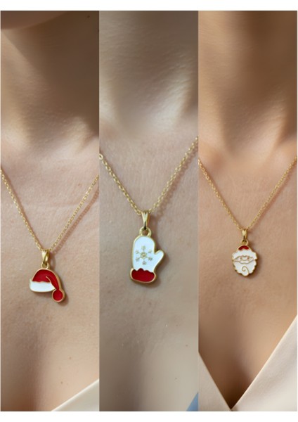 Yeni Yıl Üçlü Kombin Altın Kaplama Kolye Seti