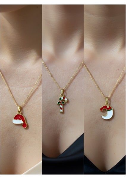 Yeni Yıl Üçlü Kombin Altın Kaplama Kolye Seti