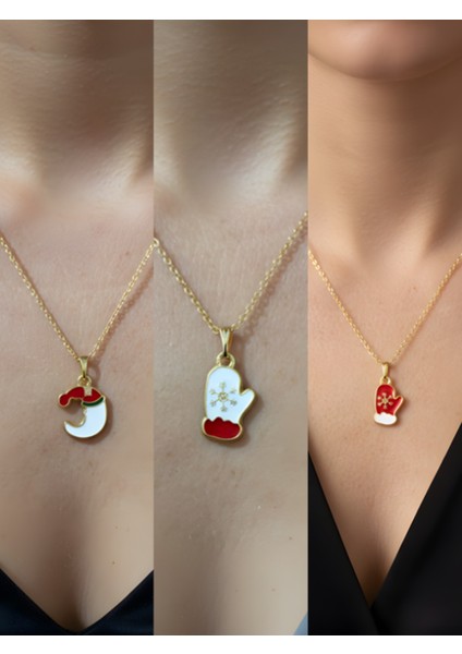 Yeni Yıl Üçlü Kombin Altın Kaplama Kolye Seti