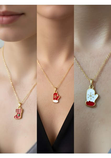 Yeni Yıl Üçlü Kombin Altın Kaplama Kolye Seti