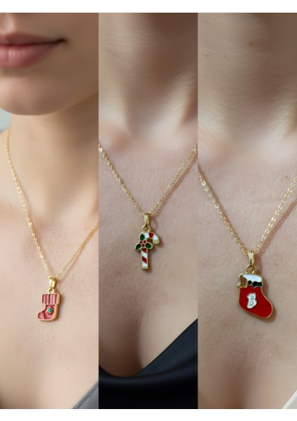Yeni Yıl Üçlü Kombin Altın Kaplama Kolye Seti