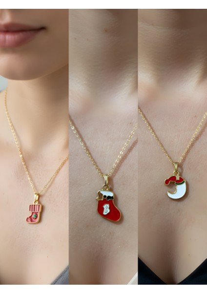 Yeni Yıl Üçlü Kombin Altın Kaplama Kolye Seti