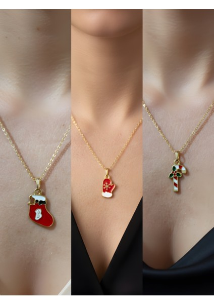 Yeni Yıl Üçlü Kombin Altın Kaplama Kolye Seti