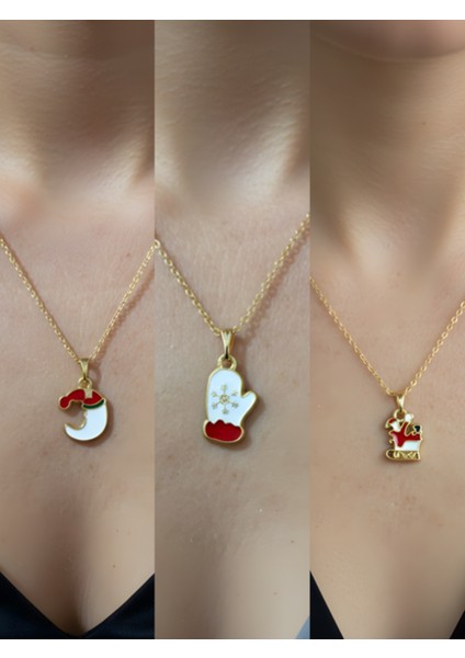 Yeni Yıl Üçlü Kombin Altın Kaplama Kolye Seti