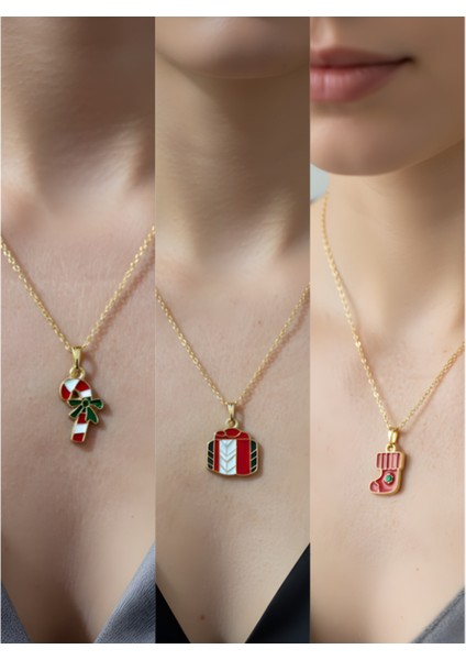 Yeni Yıl Üçlü Kombin Altın Kaplama Kolye Seti