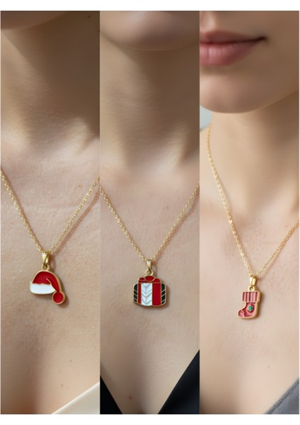 Yeni Yıl Üçlü Kombin Altın Kaplama Kolye Seti