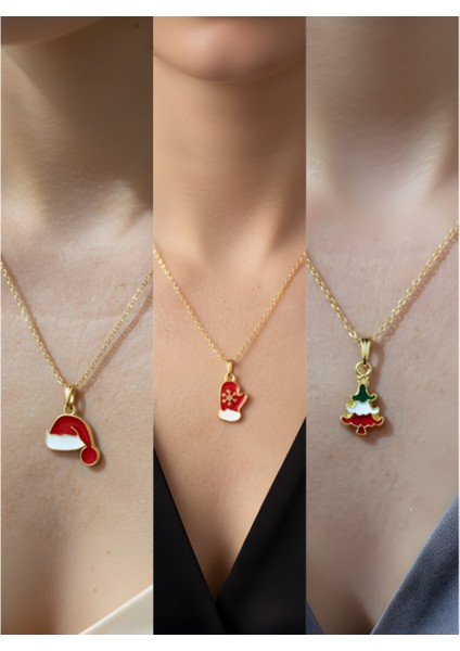 Yeni Yıl Üçlü Kombin Altın Kaplama Kolye Seti