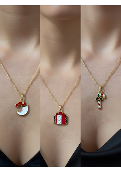 Yeni Yıl Üçlü Kombin Altın Kaplama Kolye Seti