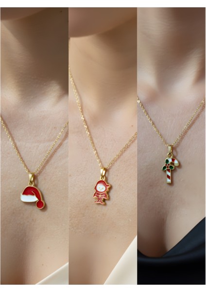 Yeni Yıl Üçlü Kombin Altın Kaplama Kolye Seti