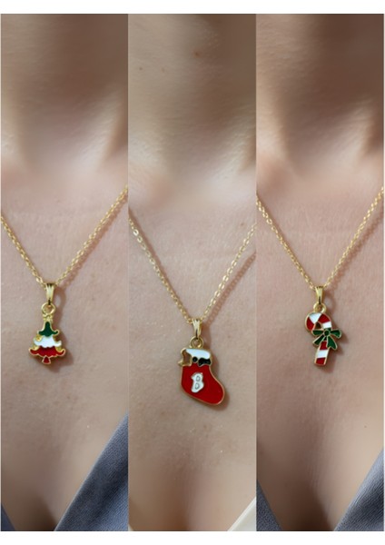 Yeni Yıl Üçlü Kombin Altın Kaplama Kolye Seti