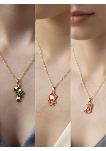 Yeni Yıl Üçlü Kombin Altın Kaplama Kolye Seti