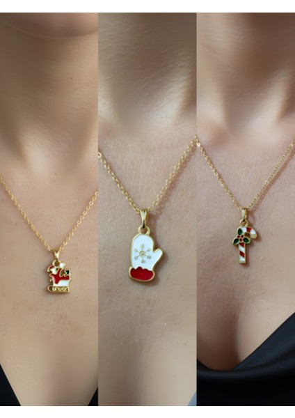 Yeni Yıl Üçlü Kombin Altın Kaplama Kolye Seti