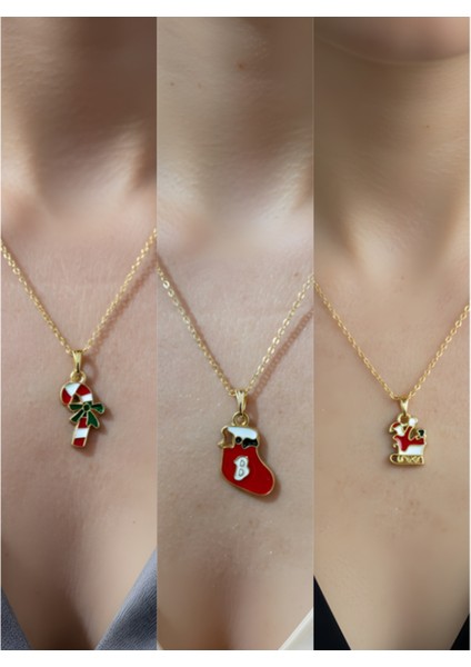 Yeni Yıl Üçlü Kombin Altın Kaplama Kolye Seti