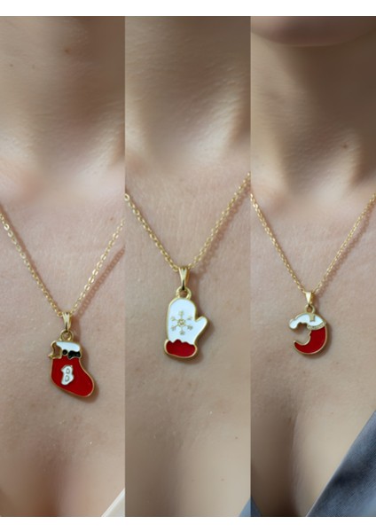 Yeni Yıl Üçlü Kombin Altın Kaplama Kolye Seti