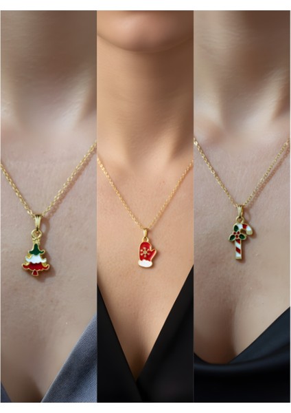 Yeni Yıl Üçlü Kombin Altın Kaplama Kolye Seti