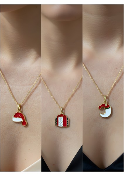Yeni Yıl Üçlü Kombin Altın Kaplama Kolye Seti