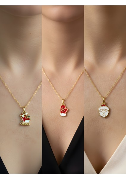 Yeni Yıl Üçlü Kombin Altın Kaplama Kolye Seti