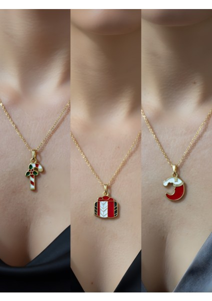 Yeni Yıl Üçlü Kombin Altın Kaplama Kolye Seti