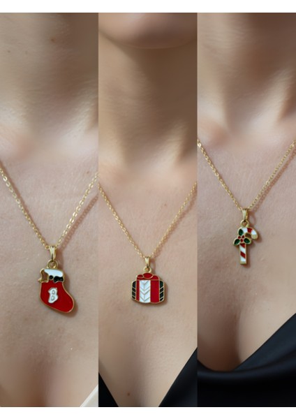 Yeni Yıl Üçlü Kombin Altın Kaplama Kolye Seti
