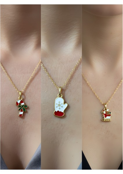 Yeni Yıl Üçlü Kombin Altın Kaplama Kolye Seti