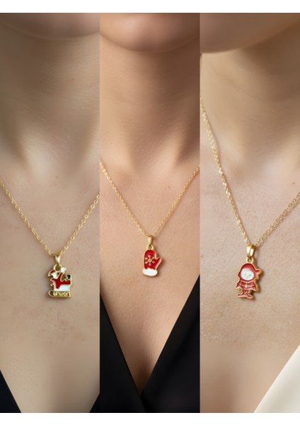 Yeni Yıl Üçlü Kombin Altın Kaplama Kolye Seti