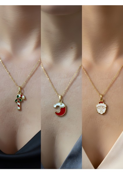 Yeni Yıl Üçlü Kombin Altın Kaplama Kolye Seti