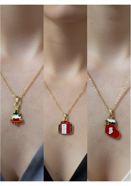 Yeni Yıl Üçlü Kombin Altın Kaplama Kolye Seti